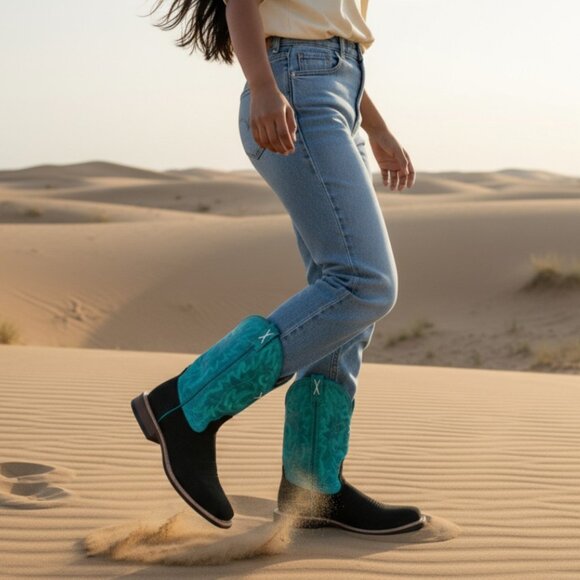 Twisted X Charcoal Suede Turquoise Alloy Safety Toe Working Boot Size 8.5 - Picture 2 of 12